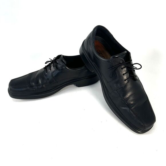 ECCO Men's Sz 47 / 13-13.5 Helsinki Bike Toe Black Leather Lace Up Comfort Shoe - Picture 1 of 12